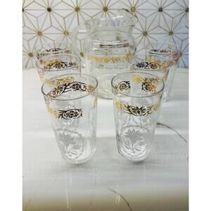 Federal Glass‎ Juice Pitcher and Six Matching Glasses | MCM Vintage